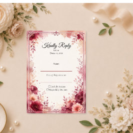Cartão RSVP Casamento Floral Burgundy Romântico