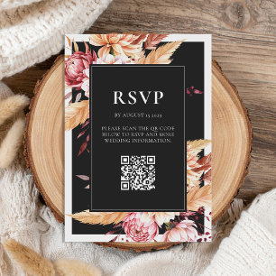 Cartão RSVP Casamento Floral Chic Boho Negro Elegante