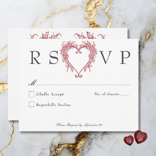 Cartão RSVP Casamento Floral Chinesice Elegante Vintage Coraçã