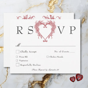 Cartão RSVP Casamento Floral Chinesice Elegante Vintage Coraçã
