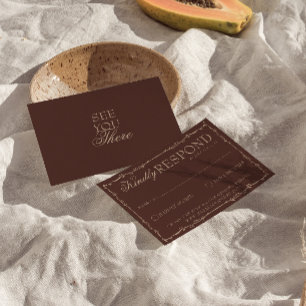 Cartão RSVP Casamento Floral Chocolate Marrom Old Money Boho