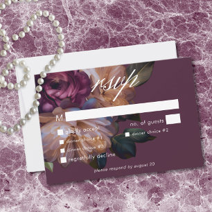 Cartão RSVP Casamento Floral Clássico Burgundy Elegante e Temp