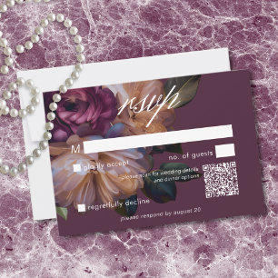 Cartão RSVP Casamento Floral Clássico Moody Burgundy Elegante 