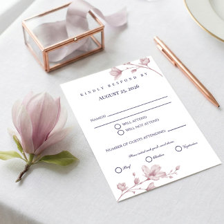 Cartão RSVP Casamento Floral Clássico Romântico Rosa Desbotado