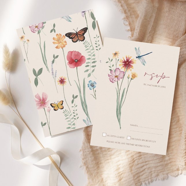 Cartão RSVP Casamento Floral Colorida Simples (Simple Colorful Wildflower Floral Wedding RSVP Card)