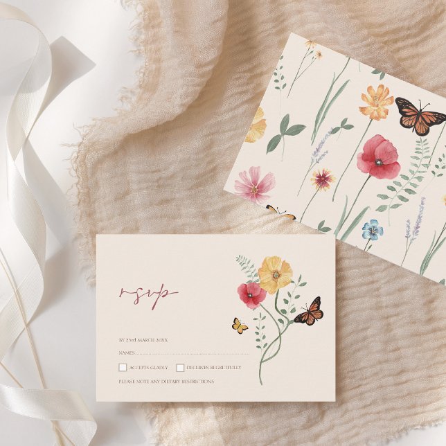 Cartão RSVP Casamento Floral Colorida Simples (Simple Colorful Wildflower Floral Wedding RSVP Card)