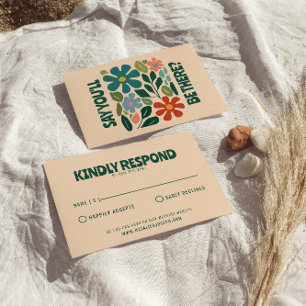 Cartão RSVP Casamento Floral Colorido de Moderno Groovy