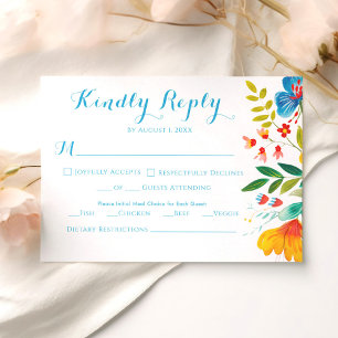 Cartão RSVP Casamento Floral Colorido de Vidraça Selvagem