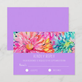 Cartão RSVP Casamento Floral Colorido Moderno de Aquarela Trop
