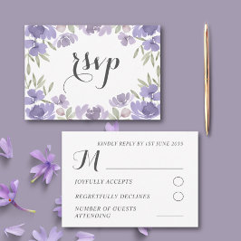 Cartão RSVP Casamento Floral com Aquarela Roxa Boho