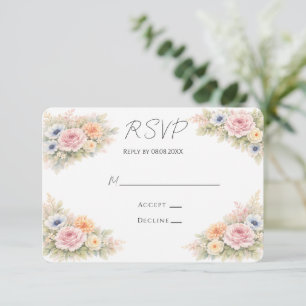 Cartão RSVP Casamento Floral com Aquarela Suave