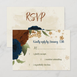 Cartão RSVP casamento floral com marinho de terracotta