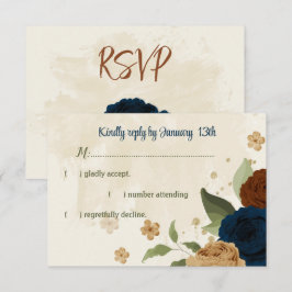 Cartão RSVP casamento floral com marinho de terracotta