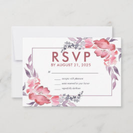 Cartão RSVP Casamento Floral com Primavera de Flor Dusty Red W