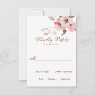Cartão RSVP Casamento Floral Cor de Água Rosa Rosa-Rosa com R
