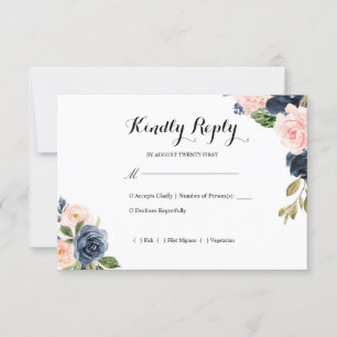 Cartão RSVP Casamento Floral Cor-de-marinho Azul e Rosa Esbran