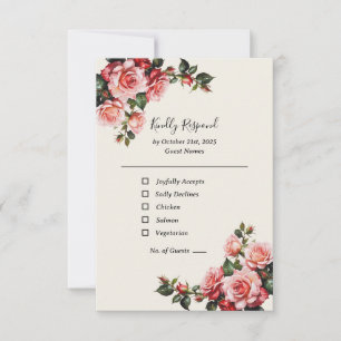 Cartão RSVP Casamento floral, cor-de-rosa elegante e rosas ver