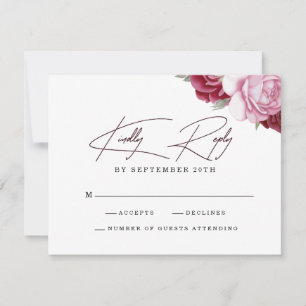 Cartão RSVP Casamento Floral Cor-de-Rosa Esmagada Elegante