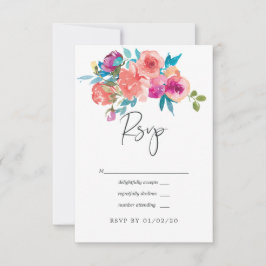 Cartão RSVP Casamento Floral Coral e Fandango