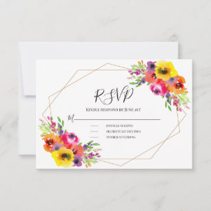 Cartão RSVP Casamento floral da aguarela elegante brilhante