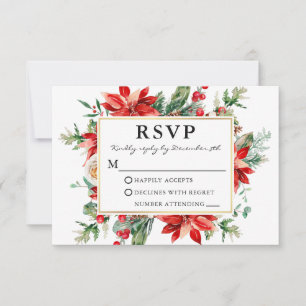 Cartão RSVP Casamento Floral da Elegante Watercolor Poinsettia