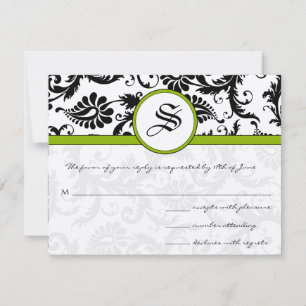 Cartão RSVP Casamento Floral Damasco Preto e Branco