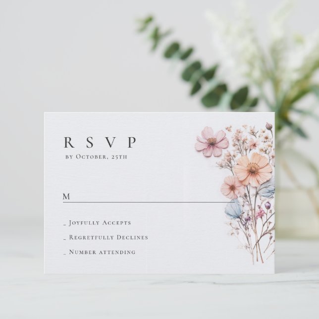 Cartão RSVP Casamento Floral das Flores Selvagens de Aquarela  (Em pé/Frente)