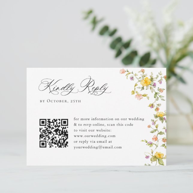 Cartão RSVP Casamento Floral das Flores Selvagens de Aquarela  (Em pé/Frente)