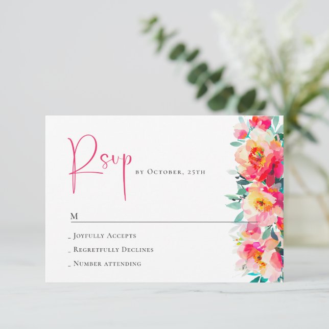 Cartão RSVP Casamento Floral das Flores Selvagens de Aquarela  (Em pé/Frente)