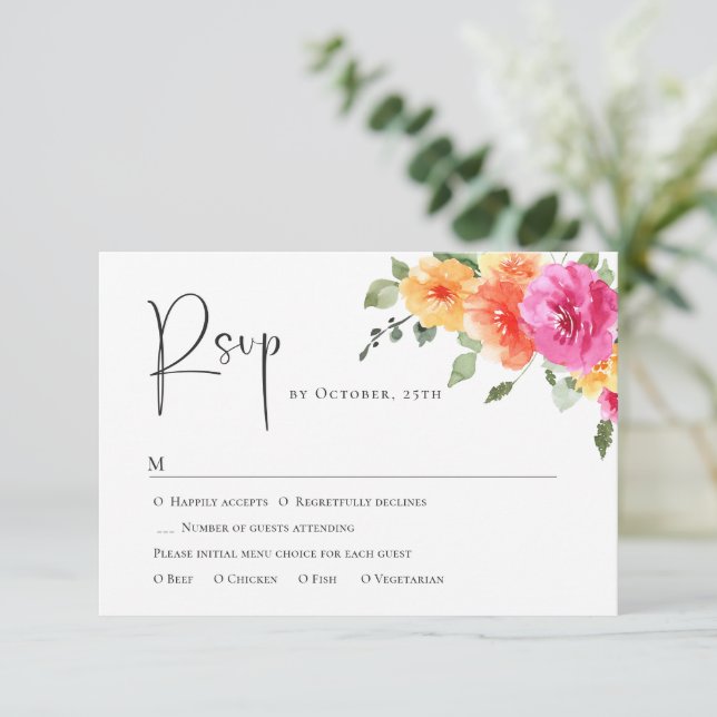 Cartão RSVP Casamento Floral das Flores Selvagens de Aquarela  (Em pé/Frente)