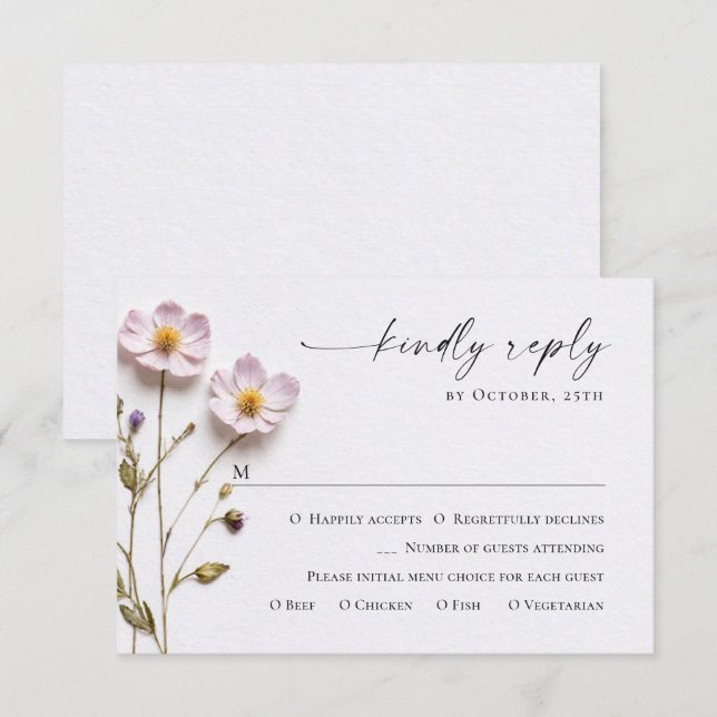 Cartão RSVP Casamento Floral das Flores Selvagens de Aquarela  (Frente/Verso)