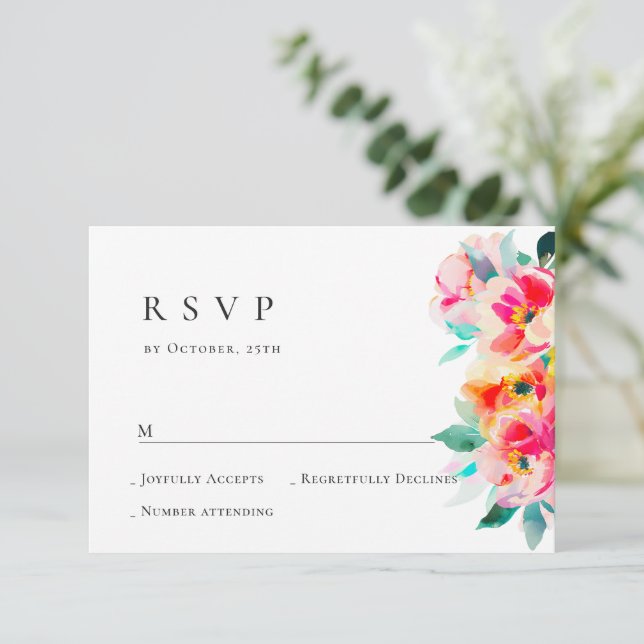 Cartão RSVP Casamento Floral das Flores Selvagens de Aquarela  (Em pé/Frente)