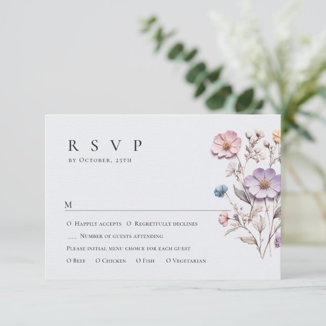 Cartão RSVP Casamento Floral das Flores Selvagens de Aquarela  (Em pé/Frente)