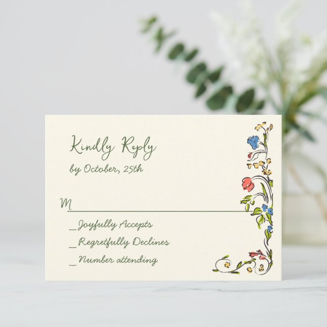 Cartão RSVP Casamento Floral das Flores Selvagens de Aquarela  (Em pé/Frente)