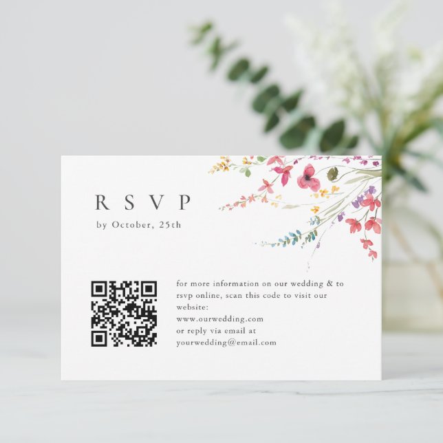 Cartão RSVP Casamento Floral das Flores Selvagens de Aquarela  (Em pé/Frente)
