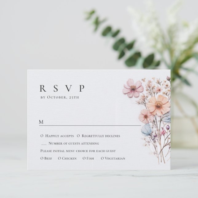 Cartão RSVP Casamento Floral das Flores Selvagens de Aquarela  (Em pé/Frente)