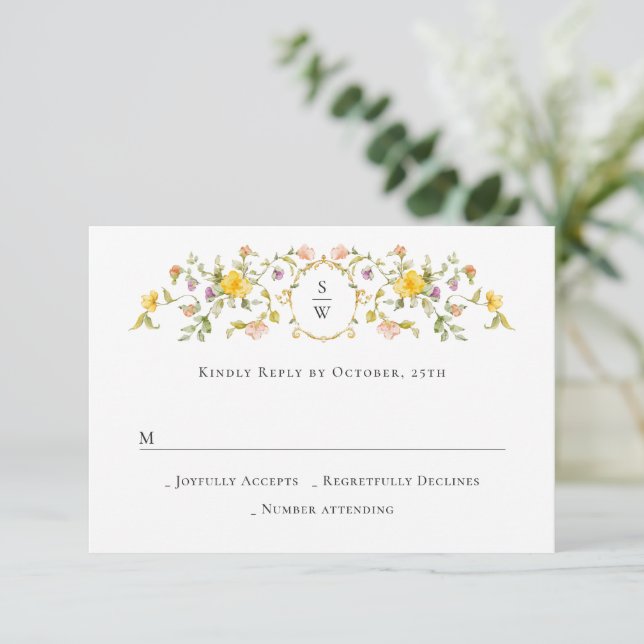 Cartão RSVP Casamento Floral das Flores Selvagens de Aquarela  (Em pé/Frente)
