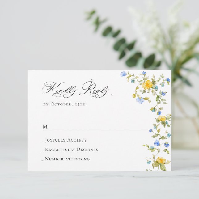 Cartão RSVP Casamento Floral das Flores Selvagens de Aquarela  (Em pé/Frente)
