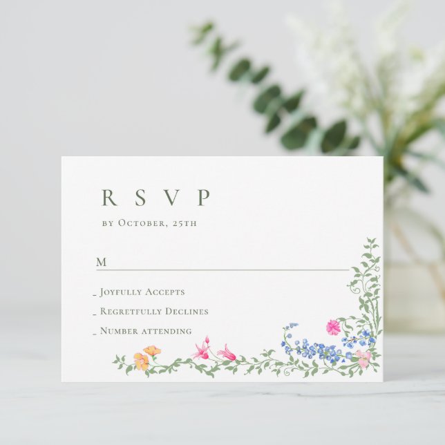 Cartão RSVP Casamento Floral das Flores Selvagens de Aquarela  (Em pé/Frente)