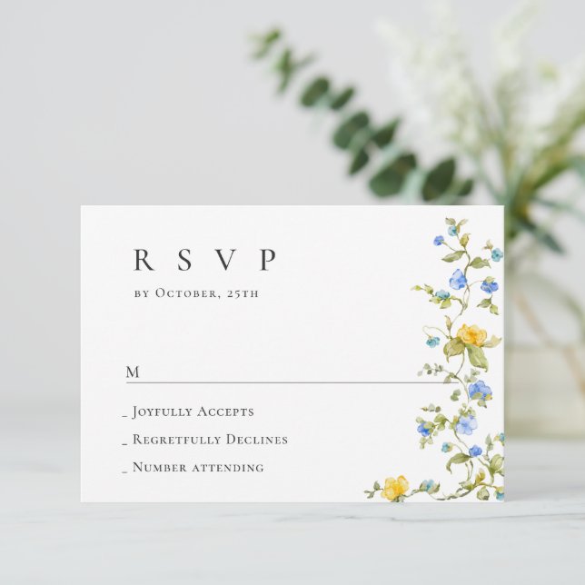 Cartão RSVP Casamento Floral das Flores Selvagens de Aquarela  (Em pé/Frente)