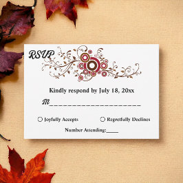 Cartão RSVP Casamento Floral das Folhas de Ornamentado Elegant