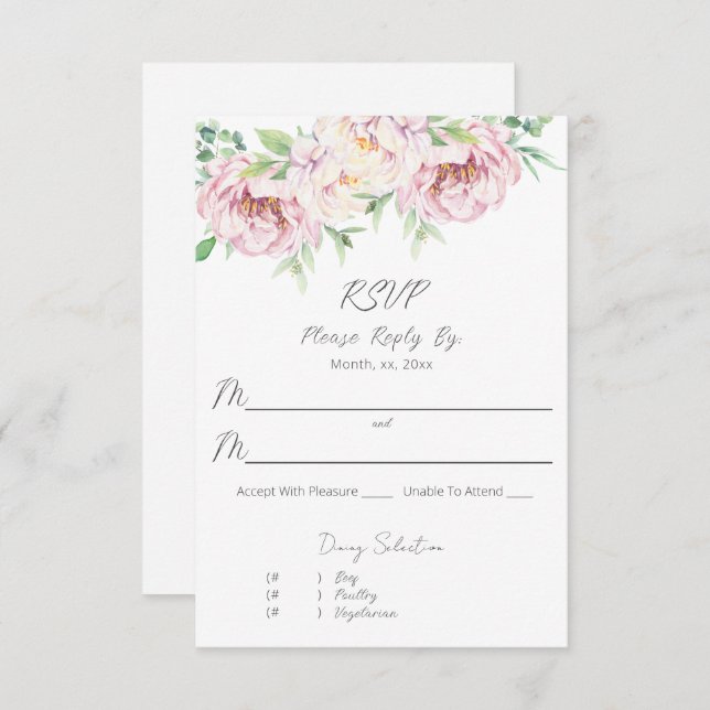 Cartão RSVP Casamento Floral das Rosas Rosa Escamosas Elegante (Frente/Verso)
