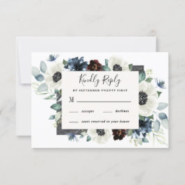 Cartão RSVP Casamento Floral de Anemone Dusty Thistle Blue Bur