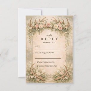 Cartão RSVP Casamento Floral de Antler na Floresta