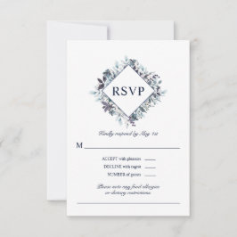 Cartão RSVP Casamento Floral de Aquarela Azul Marinho Empoeira