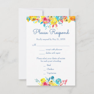 Cartão RSVP Casamento Floral de Aquarela Brilhante Colorida