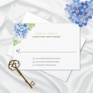 Cartão RSVP Casamento Floral de Aquarela com Hortênsias Azuis
