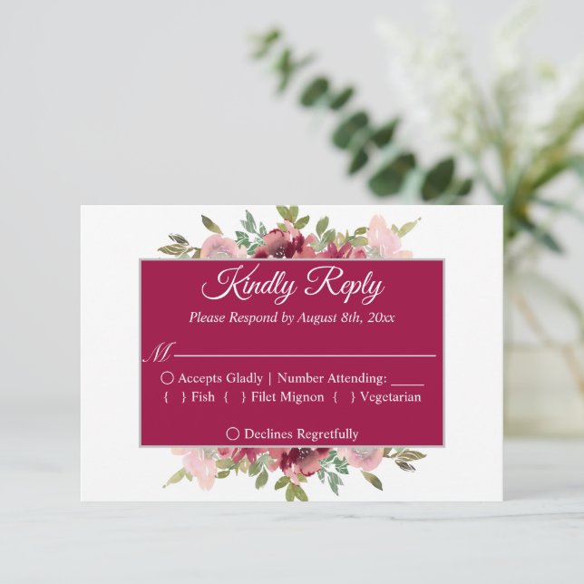 Cartão RSVP Casamento Floral de Aquarela de Jardim de Verão (Em pé/Frente)