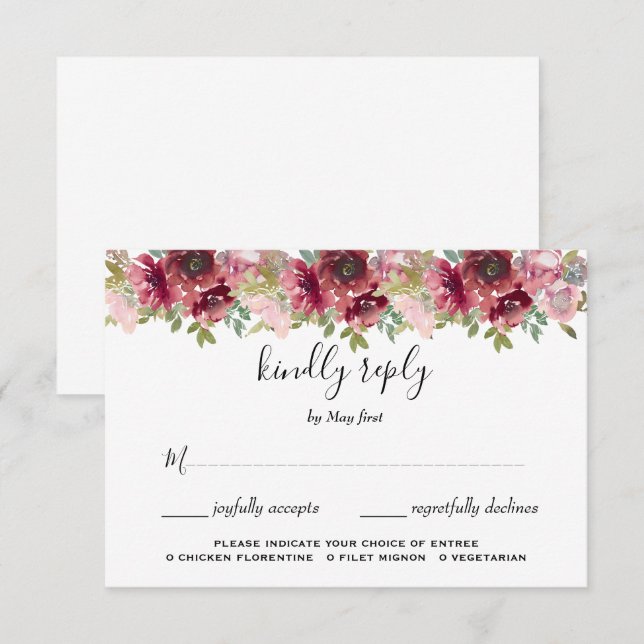 Cartão RSVP Casamento Floral de Aquarela de Jardim de Verão (Frente/Verso)