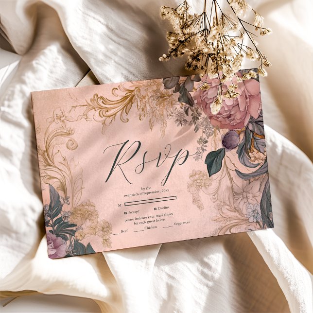 Cartão RSVP Casamento Floral de Aquarela Rosa-Brilhante Elegan (Criador carregado)